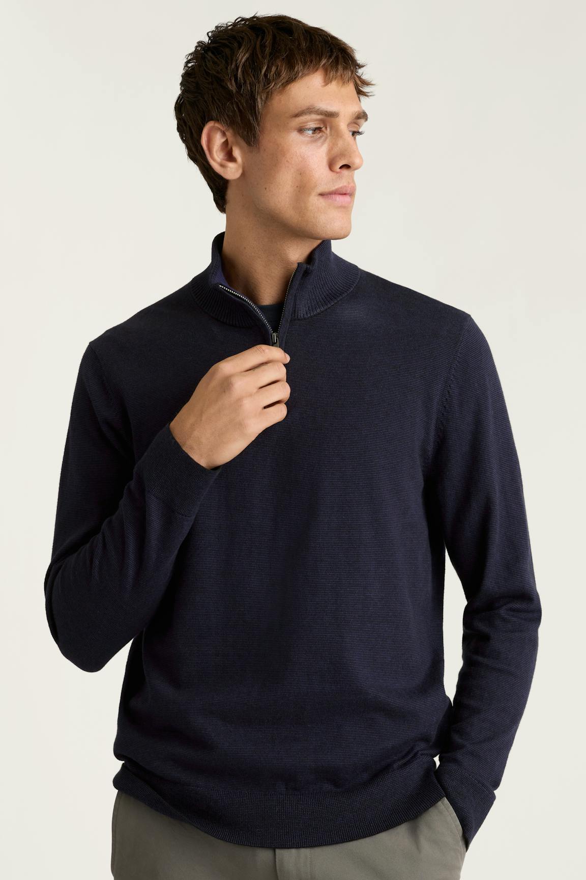 Washable Cotton Cashmere Quarter Zip